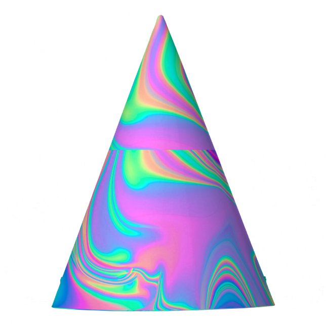 Iridescent Holographic: Neon Marbled Texture Partyhütchen (Vorderseite)