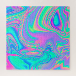 Iridescent Holographic: Neon Marbled Texture Puzzle