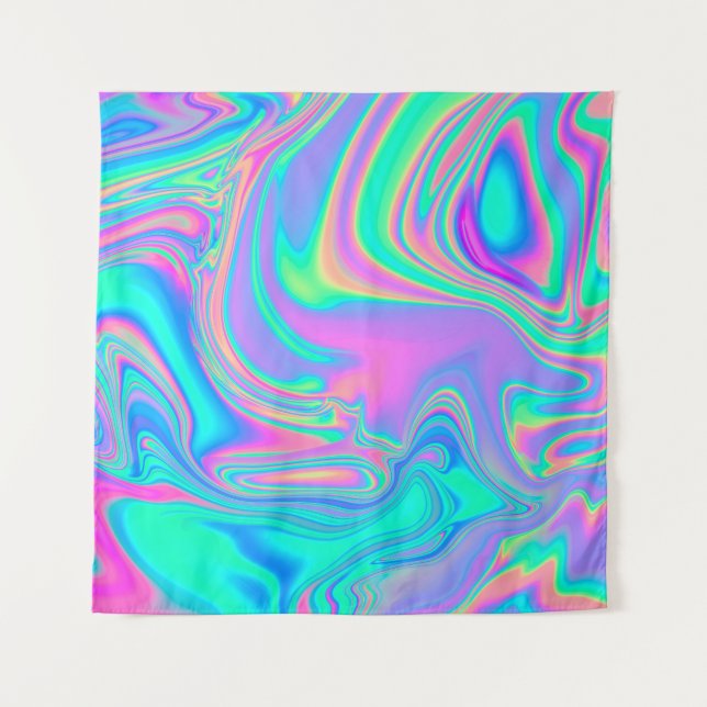 Iridescent Holographic: Neon Marbled Texture Wandteppich (Vorderseite)