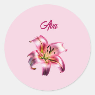 Iridescent Holographic Pink Asiatic Lily Runder Aufkleber