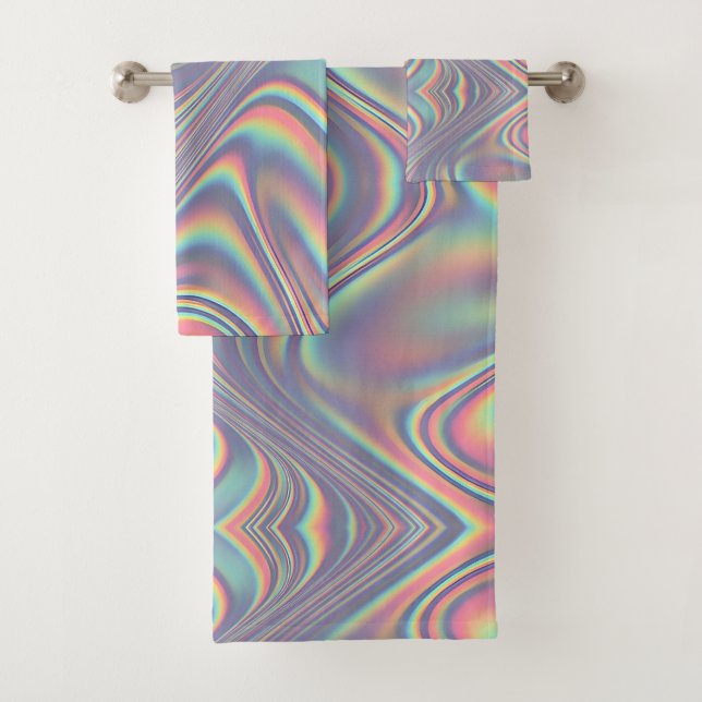 Iridescent Holographic Swirl Texture Badhandtuch Set (Insitu)