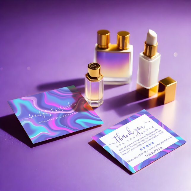 Iridescent Holographic Vielen Dank für Ihre Bestel Dankeskarte (Pink Abstract Iridescent Holographic Beauty Artist Appointment Card)