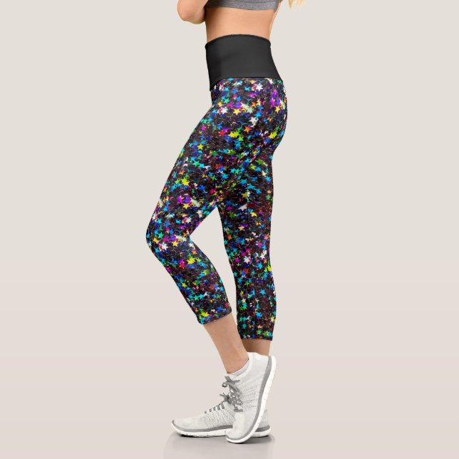 Iridescent Holography Star Glitzer Capri Leggings (Links)
