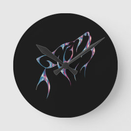 Iridescent Howling Wolf Spirit Animal Runde Wanduhr