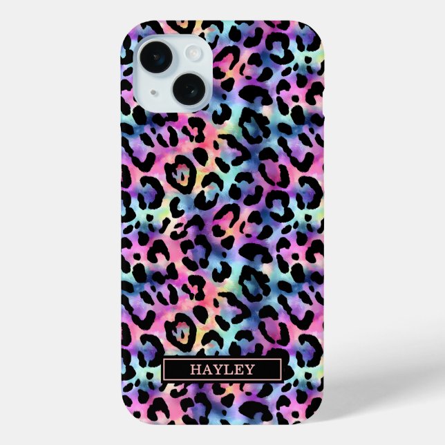 Iridescent Leopard Print Monogrammed Case-Mate iPhone Hülle (Rückseite)