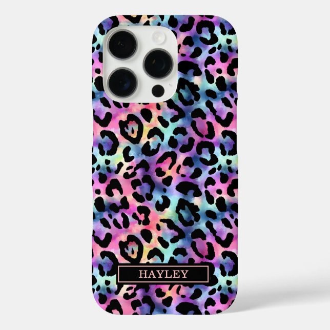Iridescent Leopard Print Monogrammed Case-Mate iPhone Hülle (Rückseite)