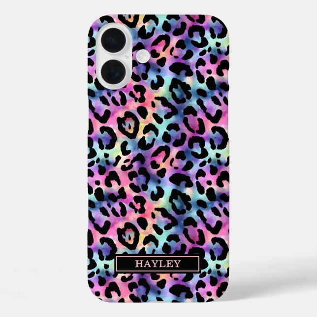 Iridescent Leopard Print Monogrammed Case-Mate iPhone Hülle (Rückseite)