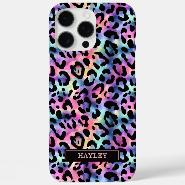 Iridescent Leopard Print Monogrammed Case-Mate iPhone Hülle (Rückseite)