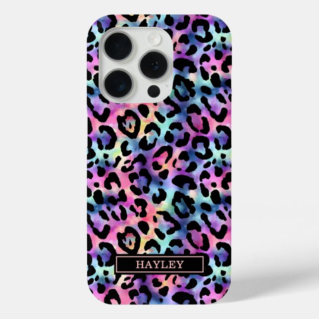 Iridescent Leopard Print Monogrammed Case-Mate iPhone Hülle (Rückseite)