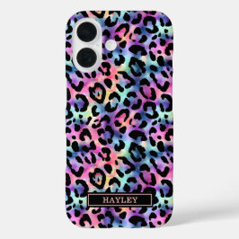 Iridescent Leopard Print Monogrammed iPhone 16 Hülle