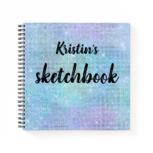 Iridescent Lila Blue Glitzer Name Sketchbook