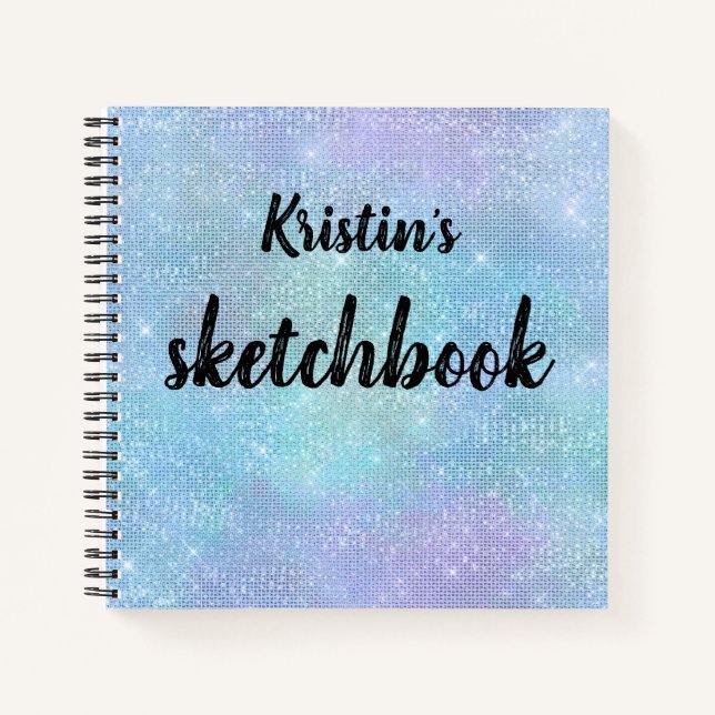 Iridescent Lila Blue Glitzer Name Sketchbook Notizbuch (Vorderseite)