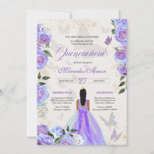 Iridescent Lila Butterfly Mariposa Quinceanera Einladung