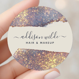Iridescent Lila Gold Glam Glitzer Runder Aufkleber