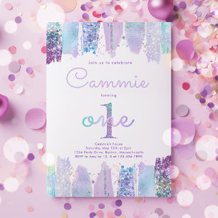 Iridescent Lila Rainbow 1. Geburtstag Party Einladung