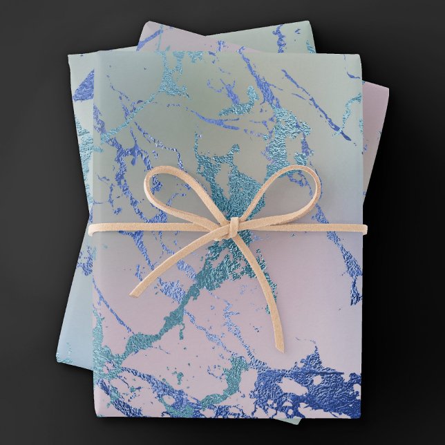 Iridescent Marble | Holographic Dusty Blue Pink Geschenkpapier Set (Von Creator hochgeladen)