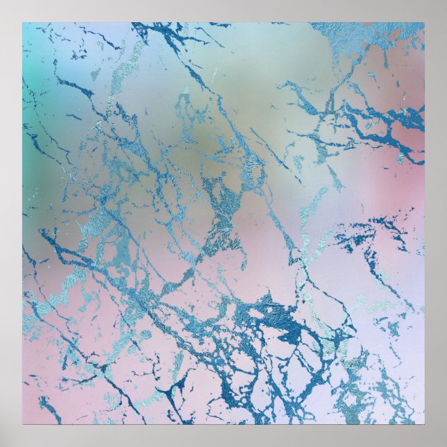 Iridescent Marble | Trendy Holographic Blue Pink Poster (Vorne)