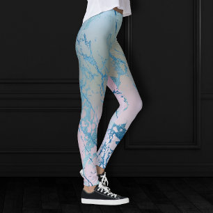Iridescent Marble   Trendy Imitats Holo Blue Pink Leggings