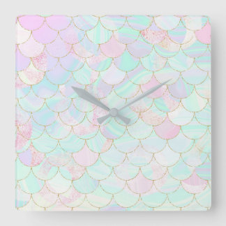 Iridescent Mermaid Scales Quadratische Wanduhr