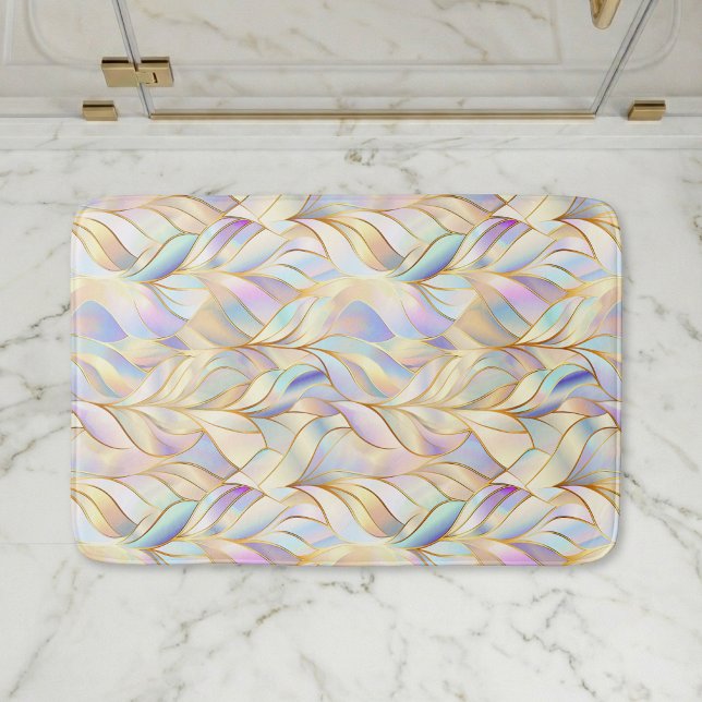 Iridescent Pastel Bath Mat Badematte (elegant glam iridescent abstract botanical pastel bath mat)