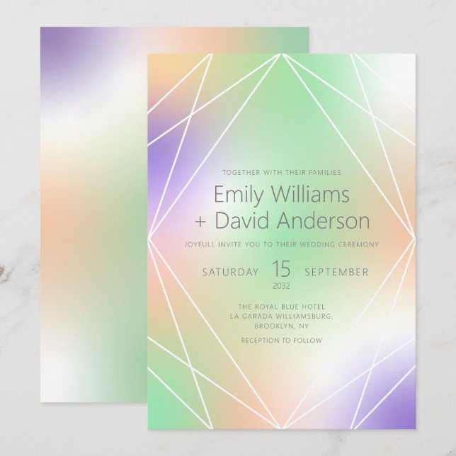 Iridescent Pastel Diamond Inspiriert moderne Einladung (Vorne/Hinten)