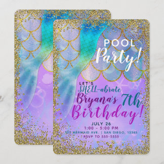 Iridescent Pearl Glitzer Mermaid Birthday Party Einladung
