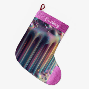 Iridescent Rainbow Colors Personalisierter Glitzer Großer Weihnachtsstrumpf