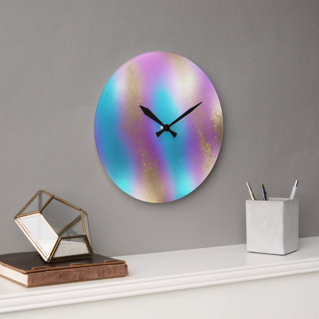 Iridescent Rainbow Glam Große Wanduhr (Büro)