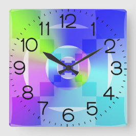 Iridescent Rainbow Gradient Delikate Fraktal Art Quadratische Wanduhr
