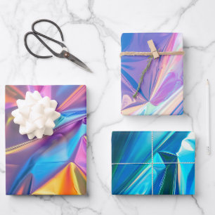Iridescent Rainbow Metallic Pastel Pink, Aqua Geschenkpapier Set