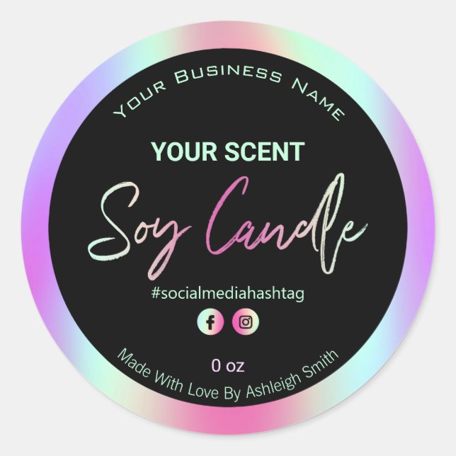 Iridescent Rainbow Soy Candle Labels Runder Aufkleber (Vorderseite)