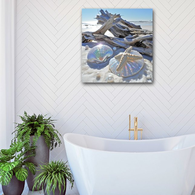 Iridescent Seashells Starfish Driftwood Sand Poster (Von Creator hochgeladen)
