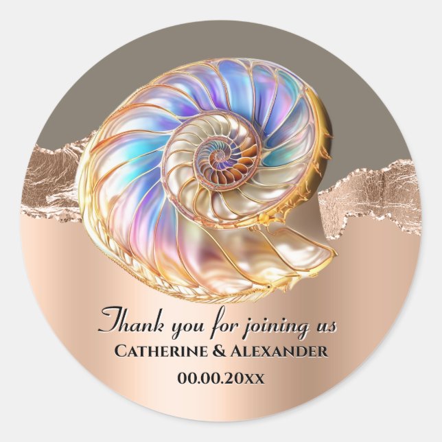 Iridescent Shell Wedding Thank You Sticker (Vorderseite)
