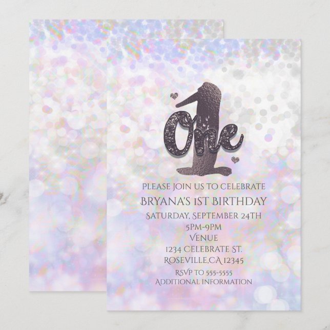 Iridescent Sparkle Einladung zum 1. Geburtstag (Vorne/Hinten)
