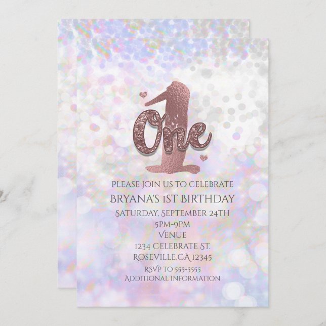 Iridescent Sparkle Einladung zum 1. Geburtstag (Vorne/Hinten)