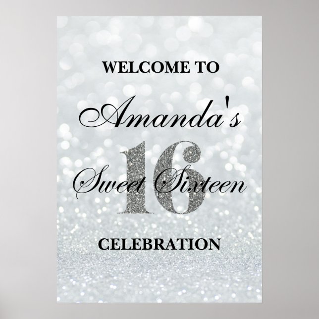 Iridescent Sweet 16 Glitzer Lights Willkommenspend Poster (Vorne)