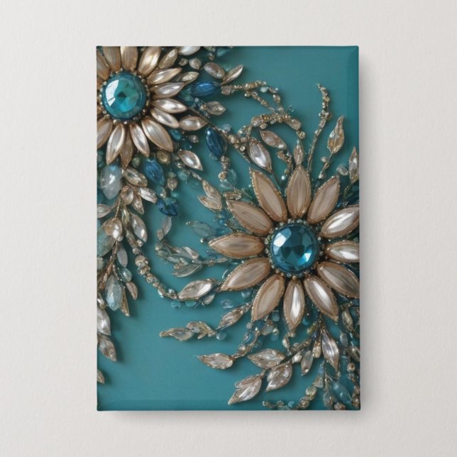 Iridescent teal glass beads rectangle button (Vorderseite)