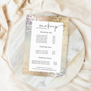 Iridescent Textured Modern Makeup Price Card Menükarte