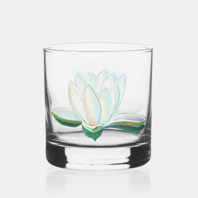 Iridescent White Lotus Illustration Whiskyglas (Vorderseite)