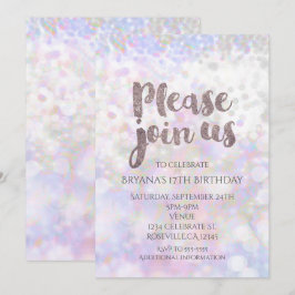 Iridescent White Sparkle Glam Party Einladungen