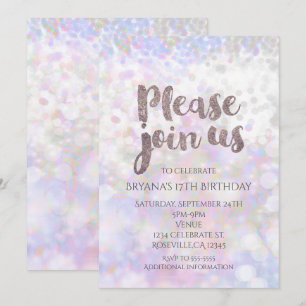 Iridescent White Sparkle Glam Party Einladungen