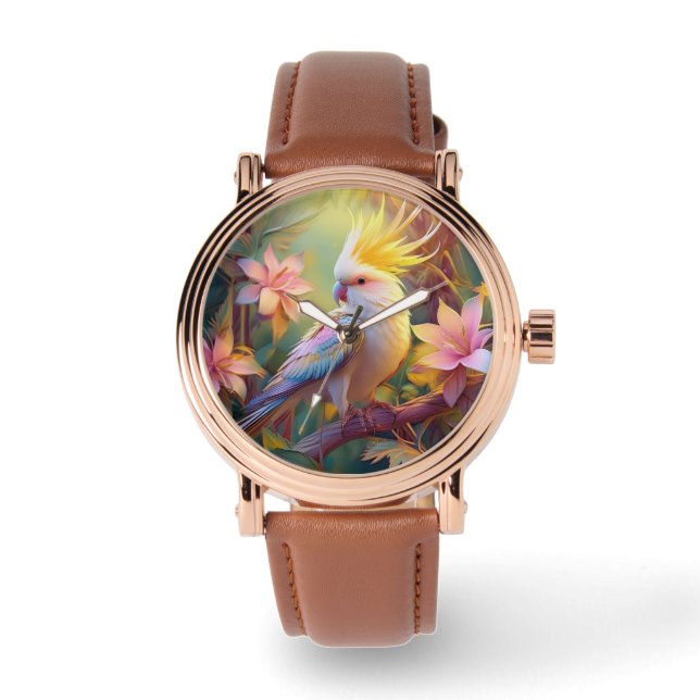 Iridesing Wing Cockatiel Fantasy Bird Armbanduhr (Vorderseite)