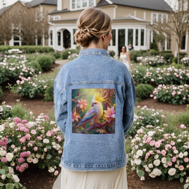 Iridesing Wing Cockatiel Fantasy Bird Jeansjacke (Hochzeit Rückseite)