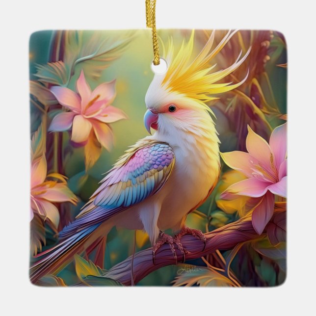 Iridesing Wing Cockatiel Fantasy Bird Keramikornament (Vorderseite)
