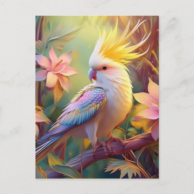 Iridesing Wing Cockatiel Fantasy Bird Postkarte (Vorderseite)