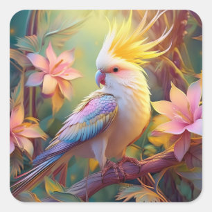 Iridesing Wing Cockatiel Fantasy Bird Quadratischer Aufkleber