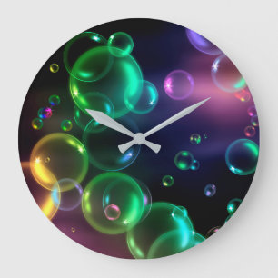 Irideszierende Blase auf schwarz Große Wanduhr