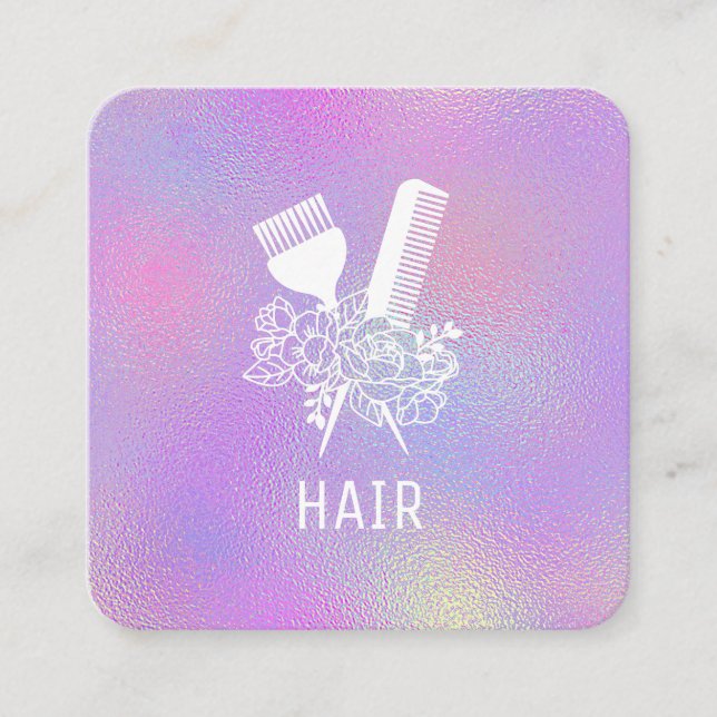 *~* Irideszierende Foil Rainbow Comb Blume Pinsel  Quadratische Visitenkarte (Vorderseite)