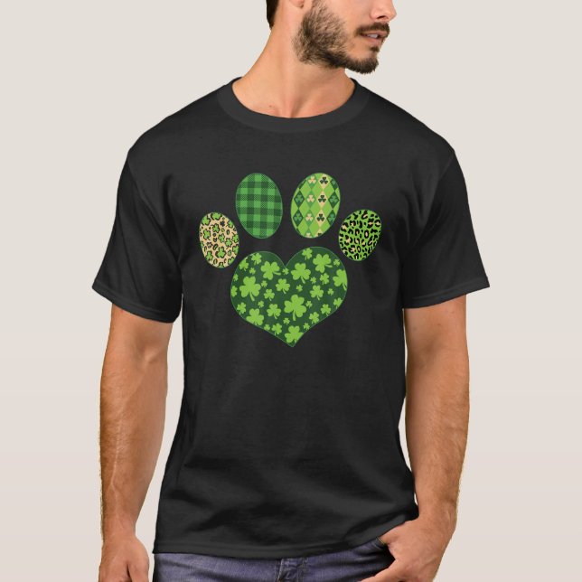 Iriish Niedlich Dog Paw Clovers St Patrick's Day L T-Shirt (Vorderseite)