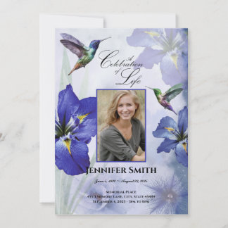 Iris and Hummingbird Celebration of Life Funeral Einladung